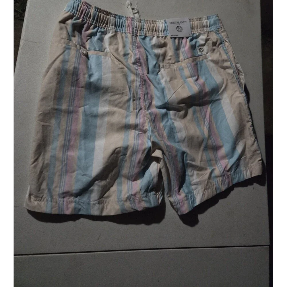 Free Planet Mens Striped Drawstring Shorts Large NWT Pastel Pink Blue Beach New
